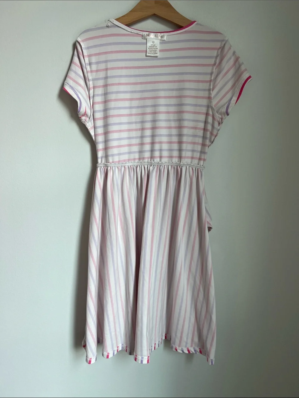 Emma & Elsa | Kids Striped Pink & Lavender Short Sleeve Knit Dress Pockets Sz 10